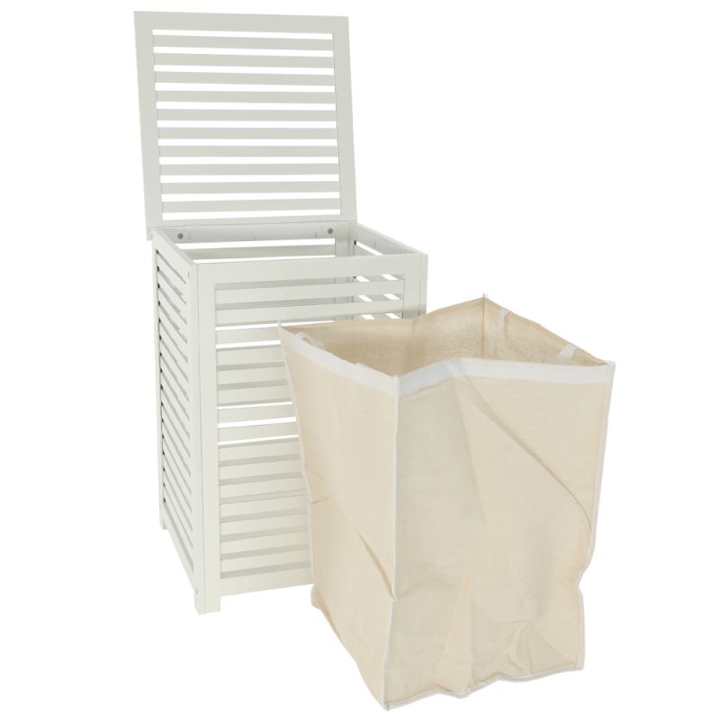 Kôš na bielizeň, 40cm, bambus biely, béžová látka, BASKET