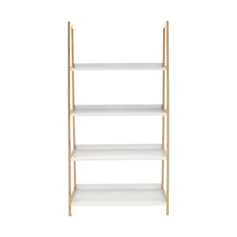 Regál, 63cm, 4-policový, biely, prírodný, KOEN TYP 2
