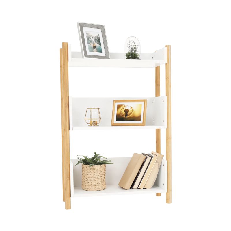 3-poličkový regál, 60cm, bambus, prírodný, biely, BALTIKA TYP 2