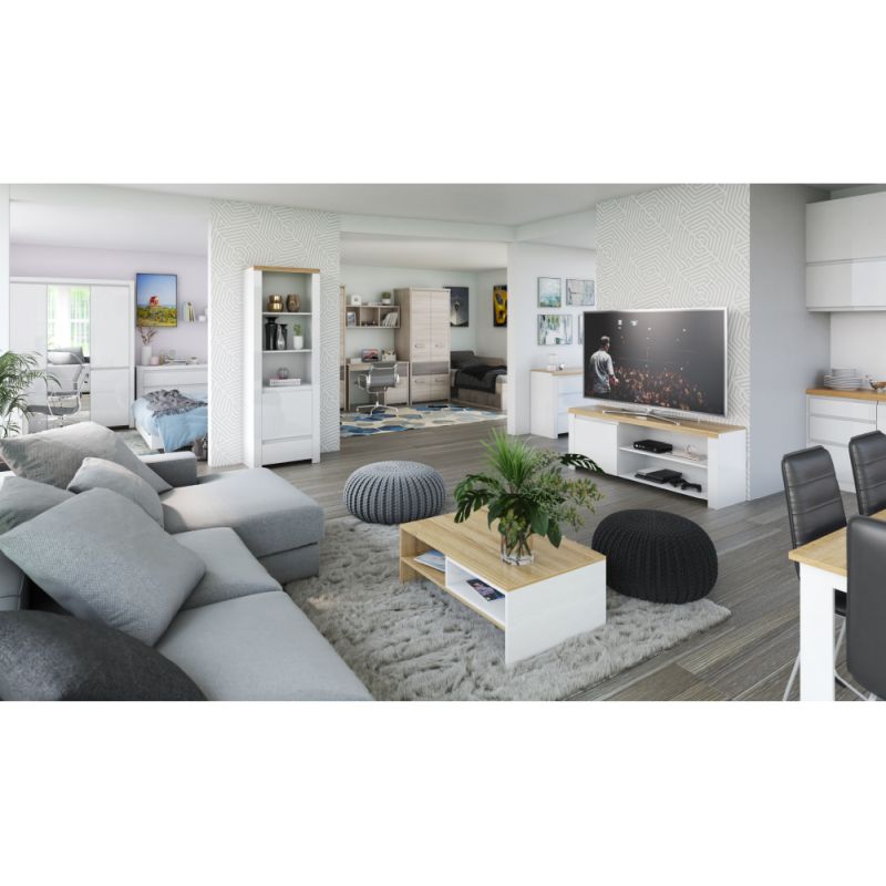 Komoda, 156cm, kombinovaná, biely lesk, LINDY 2D3S