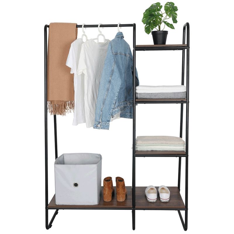 Šatníkový organizér, 101cm, čierny, orech, kov, MDF, ROBYN