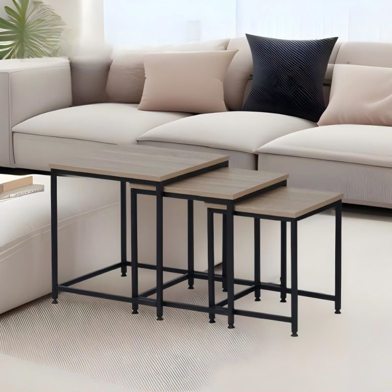 Konferenčné stolíky, set 3 ks, 40x40cm, dub sonoma, čierny, KASTLER 2 NEW TYP 3