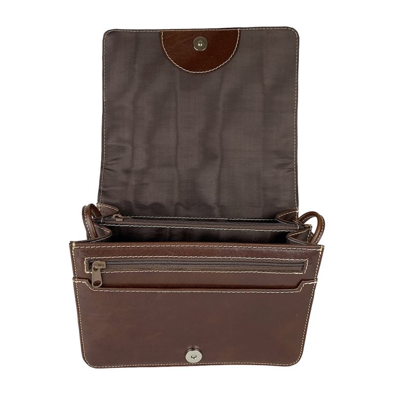 Crossbody kožená kabelka, tmavo hnedá, uzatváranie - magnet