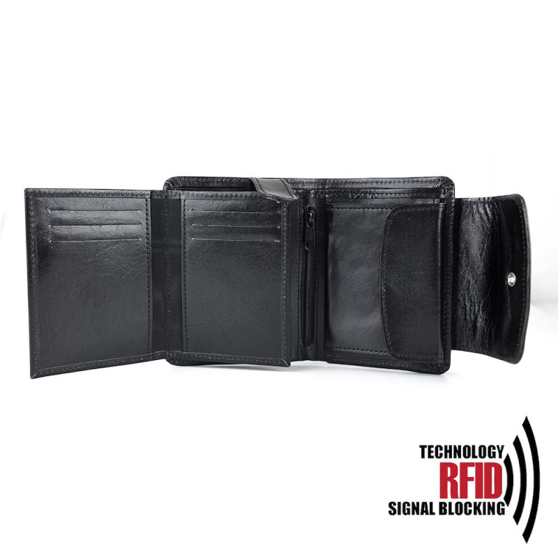 Kožená RFID peňaženka vybavená blokáciou RFID / NFC, čierna farba č.8511