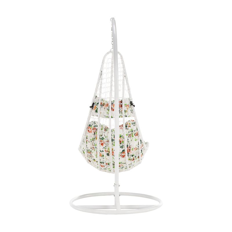 Závesné kreslo, kov biely, látka vzor kvety, KALEA 2 NEW