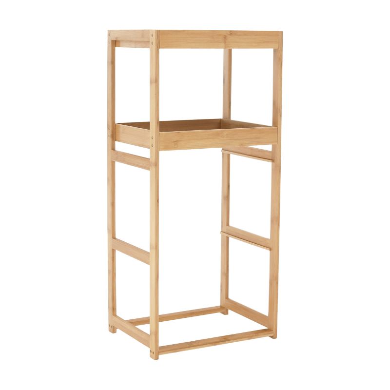 Regál, 40cm, lakovaný bambus, látka sivá, KELANA
