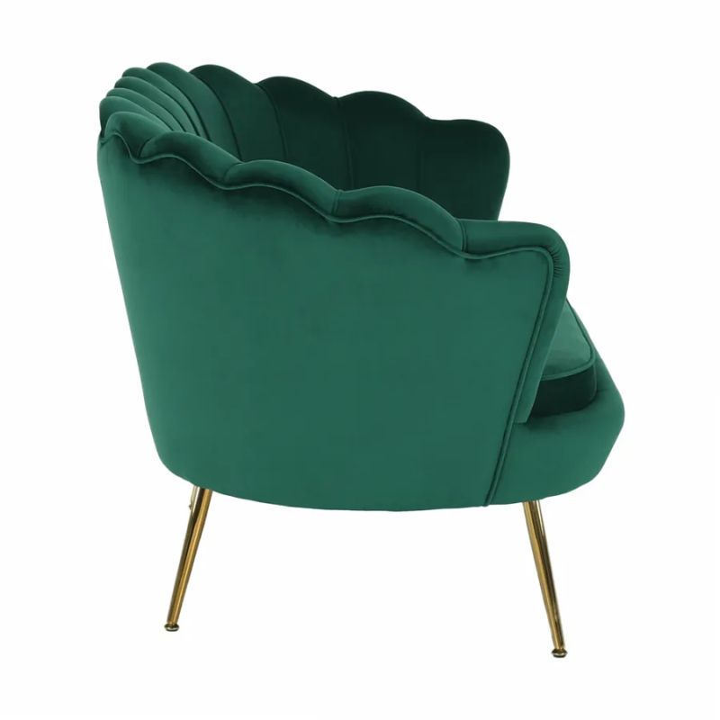 Lavica, Art-deco, nohy gold chróm, smaragdová látka, NOBLIN