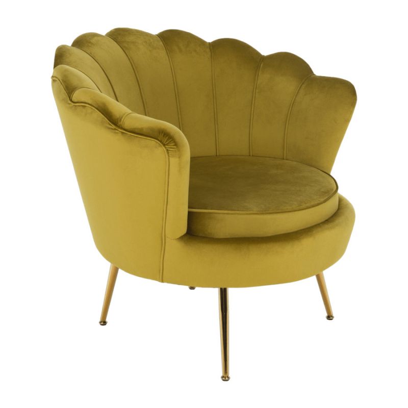 Kreslo, Art-deco, nohy gold chróm, horčicová látka, NOBLIN