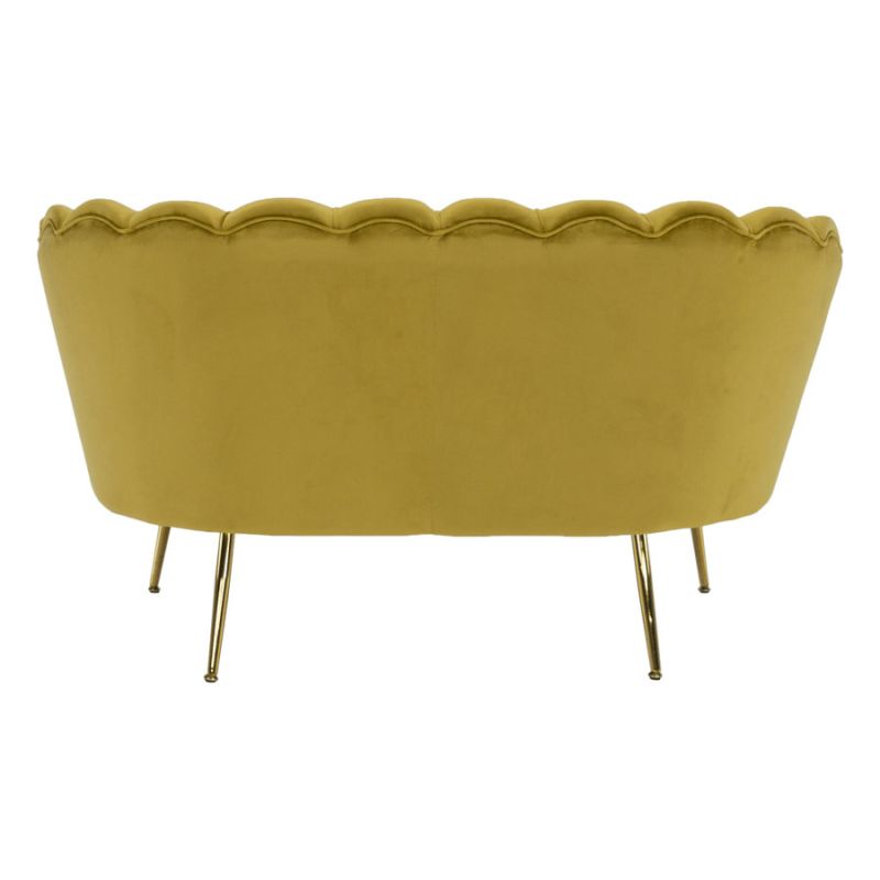 Lavica, Art-deco, nohy gold chróm, horčicová látka, NOBLIN