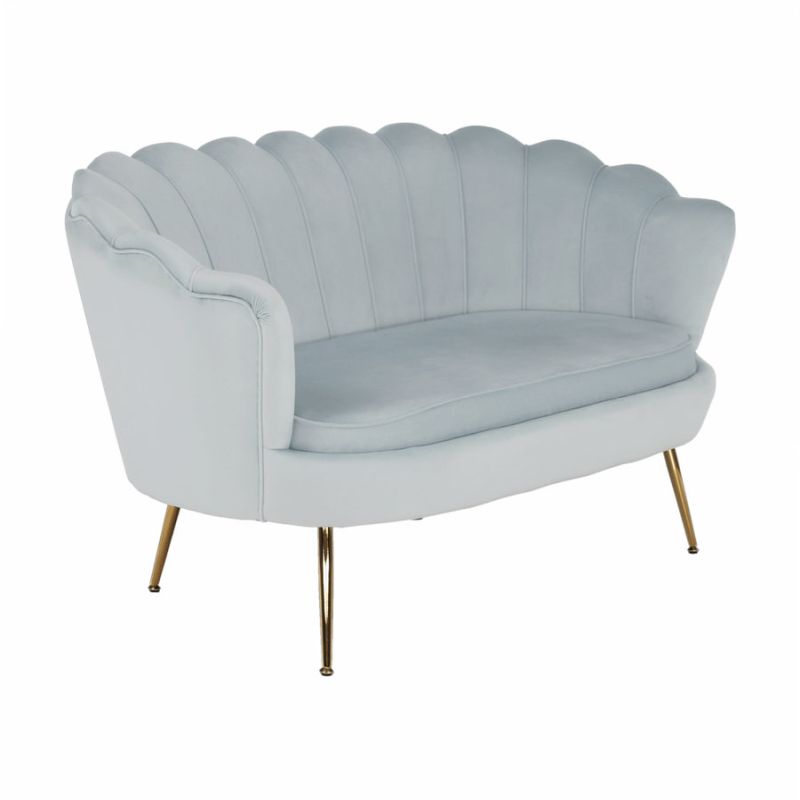 Lavica, Art-deco, nohy gold chróm, sivomodrá látka, NOBLIN