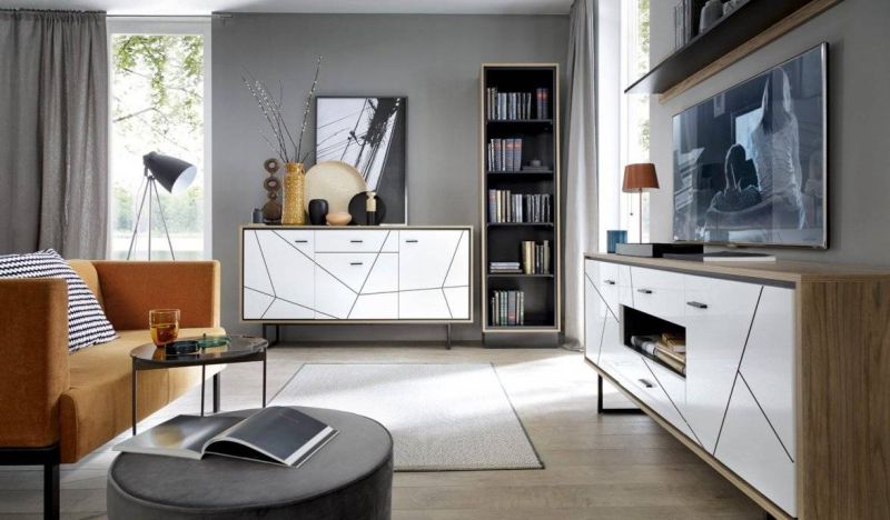 Komoda, 167cm, dub catania, čierna perla, biely lesk, SOPERO BROK04