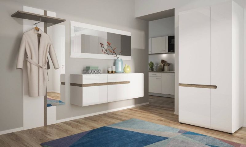 Vitrína, 64cm, biela, biely lesk, dub truflowy, LYNATE TYP 01L