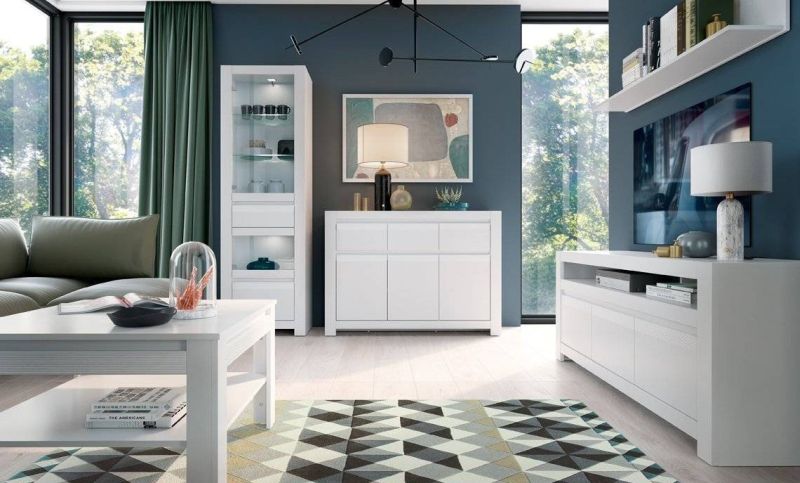 Televízny stolík, 153cm, biely alpin supermat, EXT BODEN NVIF01