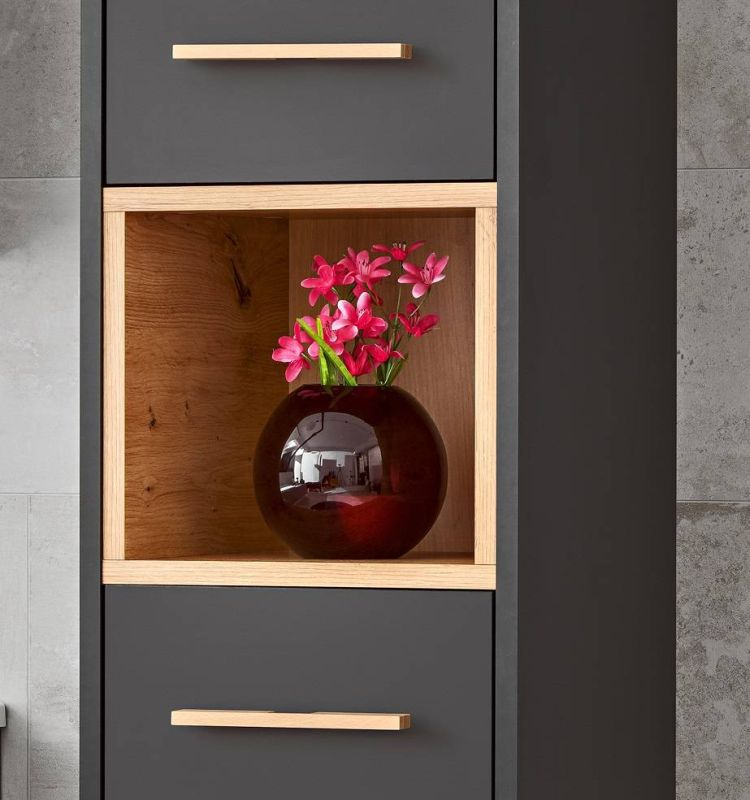 Vysoká skrinka, 36cm, sivá, dub artisan, BORNEO COSMOS 800