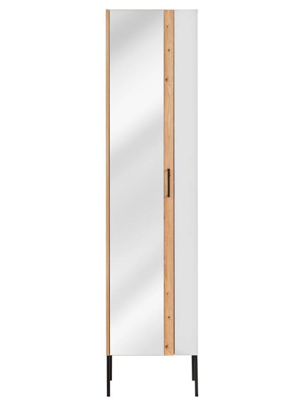 Vysoká skrinka so zrkadlom, 45cm, dub artisan, biela, MADERA WHITE 803