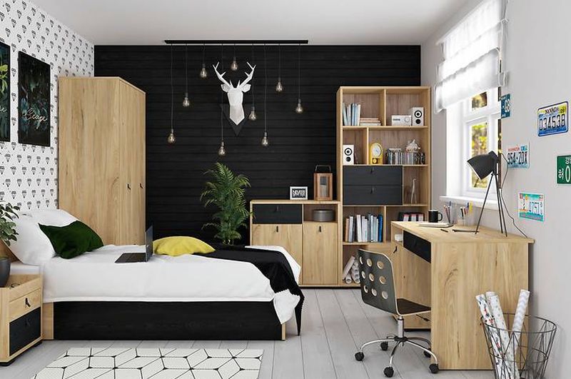 Televízny stolík, 137cm, jaseň biely, dub čierny, BRW RODES RTV1D2S