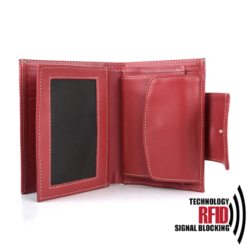 Kožená RFID peňaženka vybavená blokáciou RFID / NFC, červená farba č.8211
