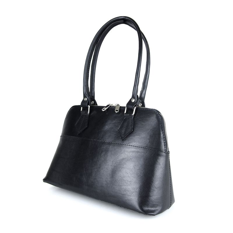 Módna nadčasová kožená kabelka z pravej kože v čiernej farbe