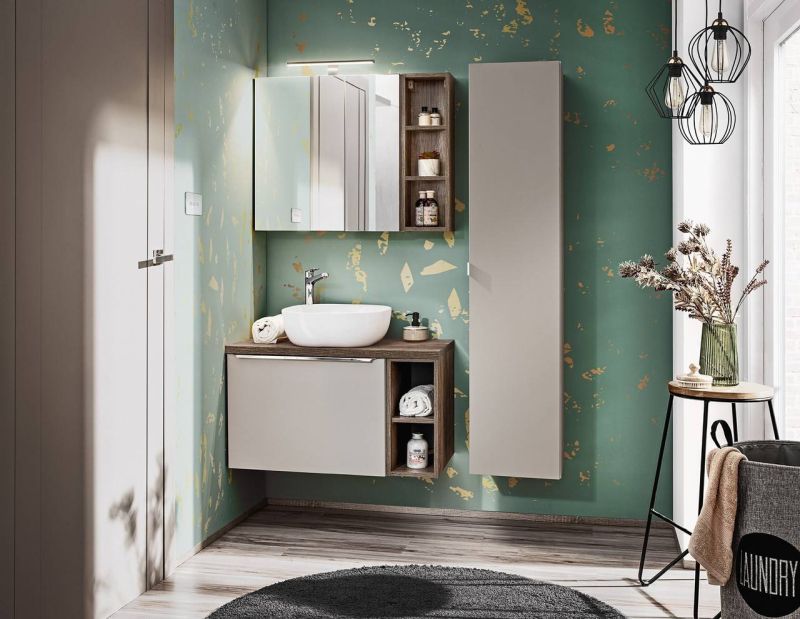 Skrinka so zrkadlom, 80cm, sivý krém, SANTA FE TAUPE 84-80-A-2D