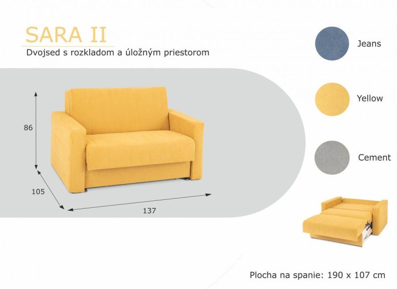 Dvojsed s rozkladom a úložným priestorom, látka sivá, SARA II