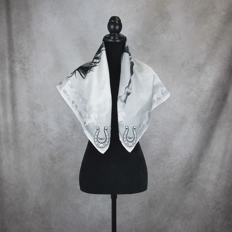 Hodvábna šatka Kôň - sivý, Ručná výroba na Slovensku, 90 x 90cm