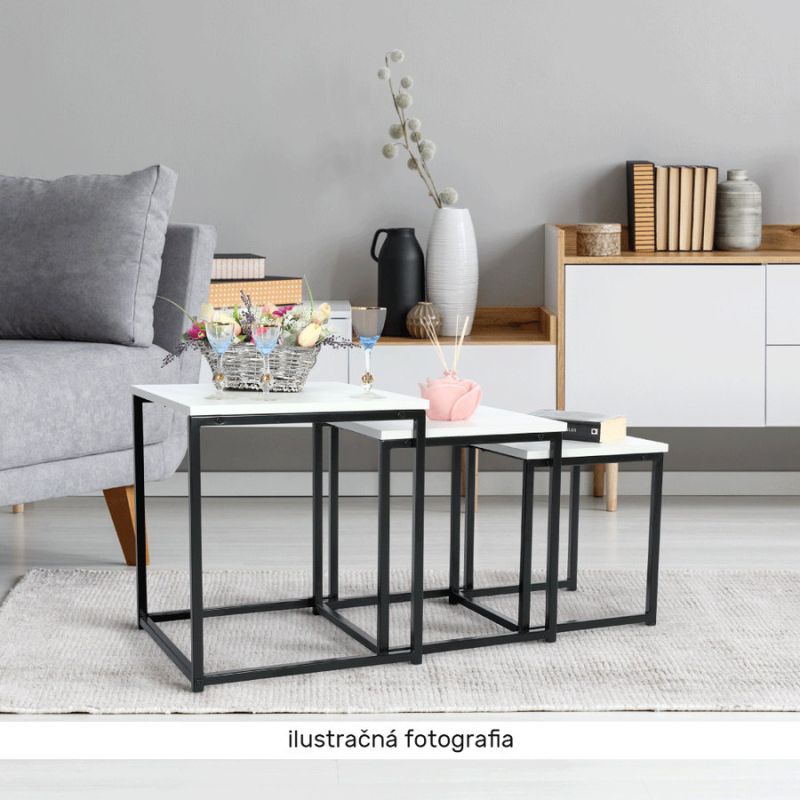 Set 3 konferenčných stolíkov, 40x40cm, biely matný, čierny, KASTLER NEW TYP 3