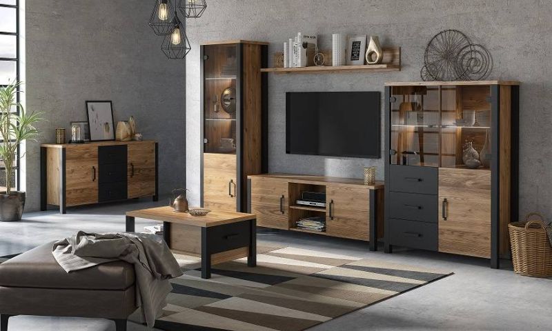 Vitrína, 101cm, appenzeller fichte, čierna, HELVETIA OLIN 44