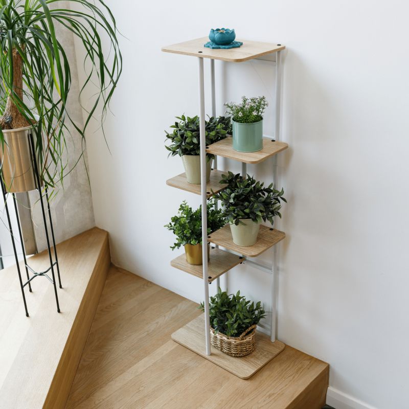 Stojan na kvety, kov biely, DTD dub sonoma, LEDOR TYP 2