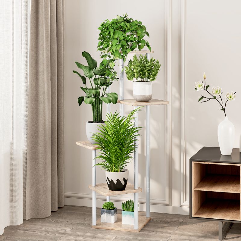 Kovový stojan na kvety, kov biely, DTD dub sonoma, ADITE