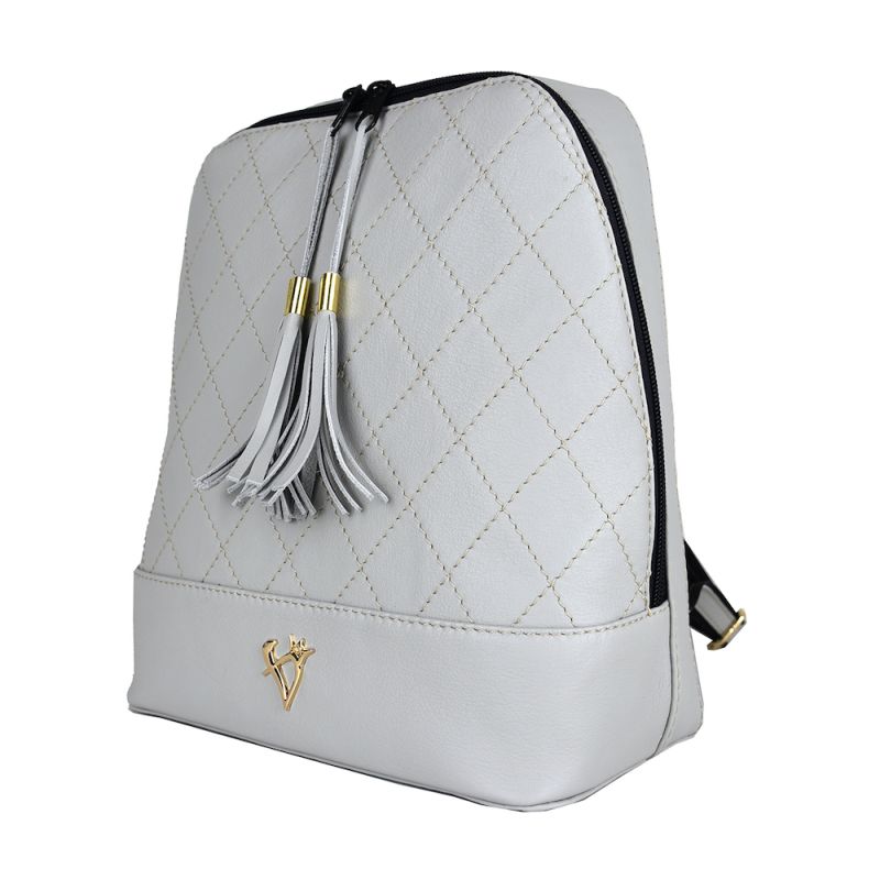 Luxusný dámsky kožený ruksak z prírodnej kože v šedej farbe