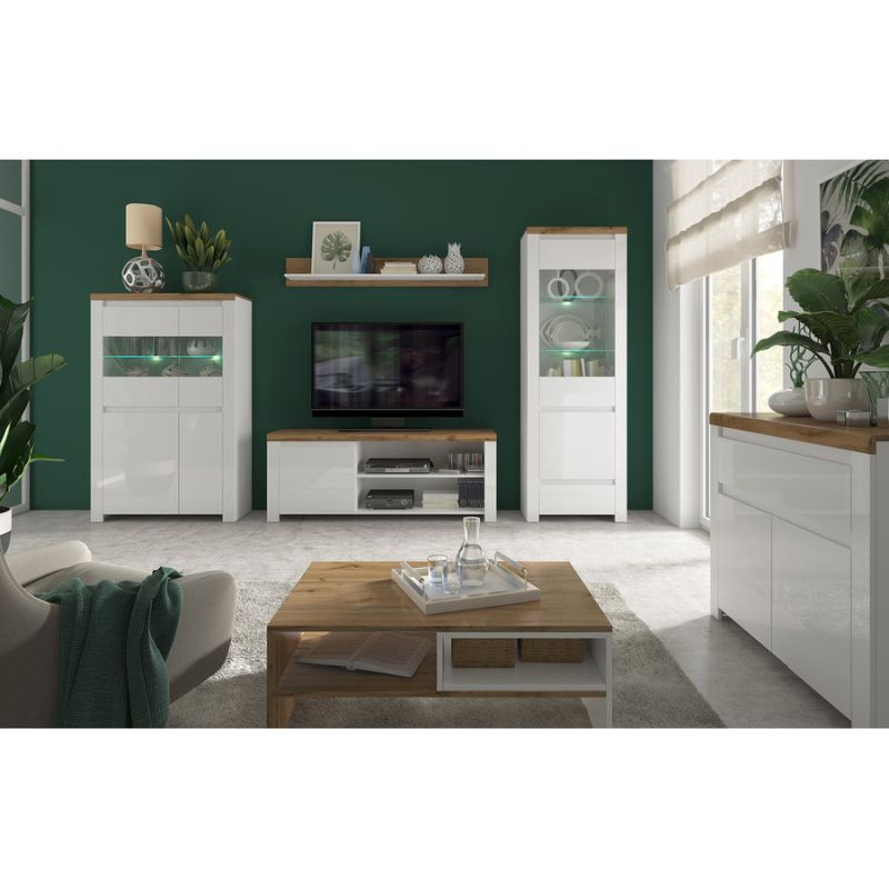 Vitrína, 68cm, biely lesk, dub wotan, VILGO 1D1W1S