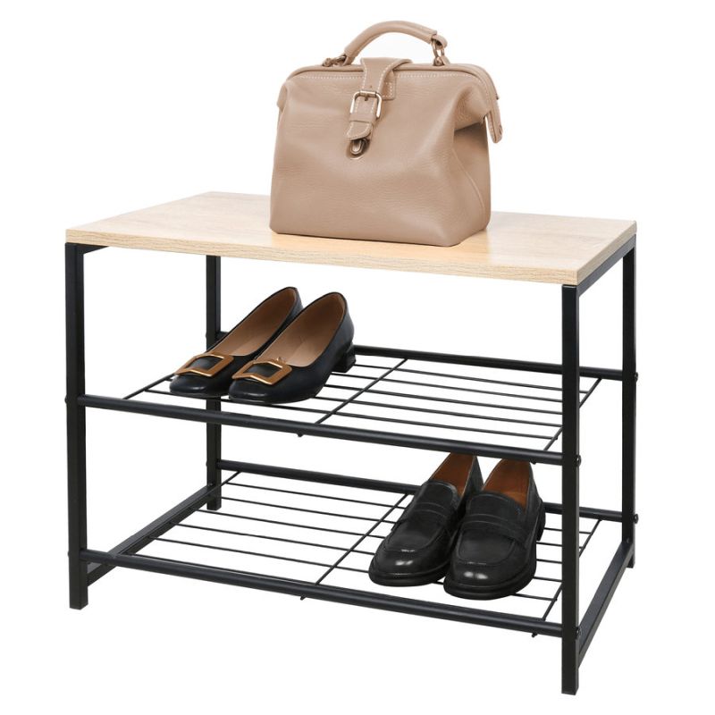 Botník, 60cm, 2-radový, čierny, prírodný, TADEO