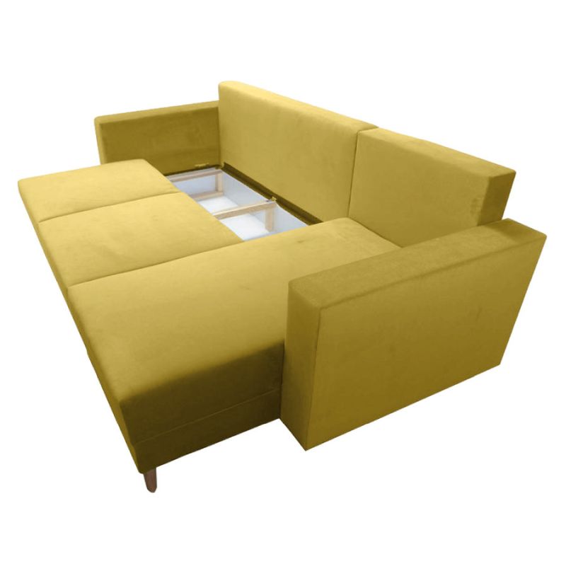 Rozkladacia sedacia súprava, látka žltá, pravá, BLEKY ROH