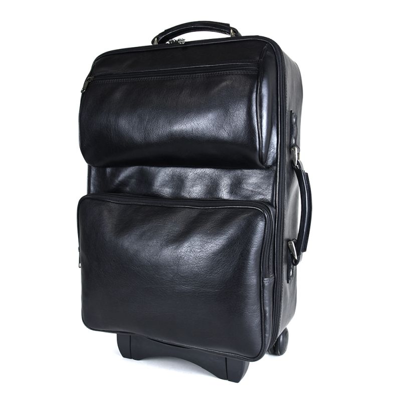 Celokožený cestovný kufor č.8280 s mechanikou v čiernej farbe, tmavé kovanie