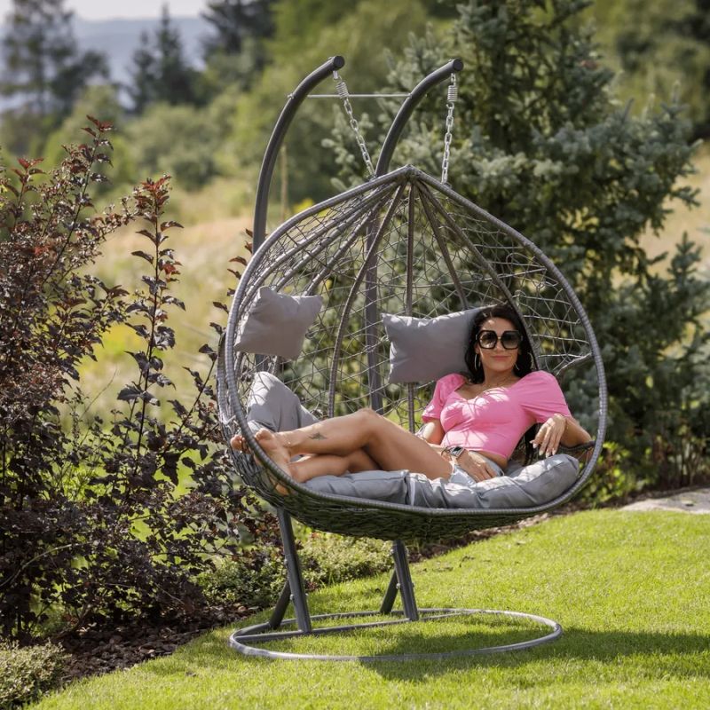 Závesné dvojkreslo, kov sivý, látka sivá, DALVEA 2 NEW