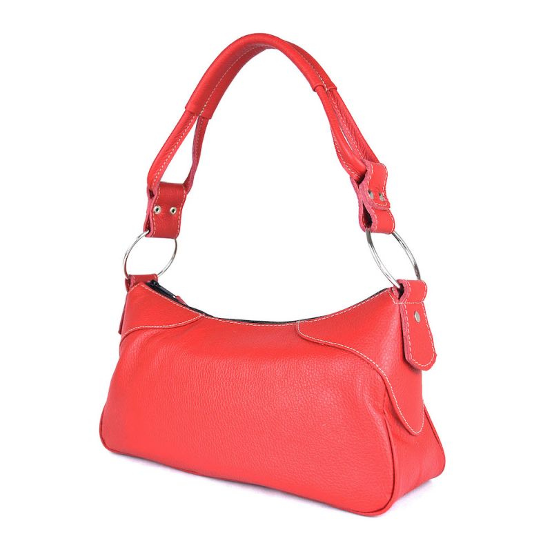 Módna kožená kabelka na rameno v červenej farbe