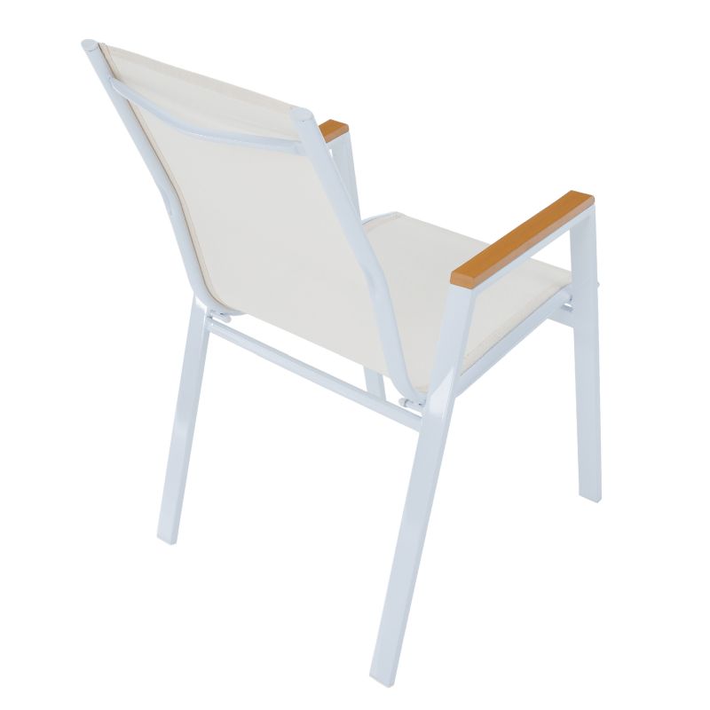 Záhradná stohovateľná stolička, biela oceľ, dub, BONTO