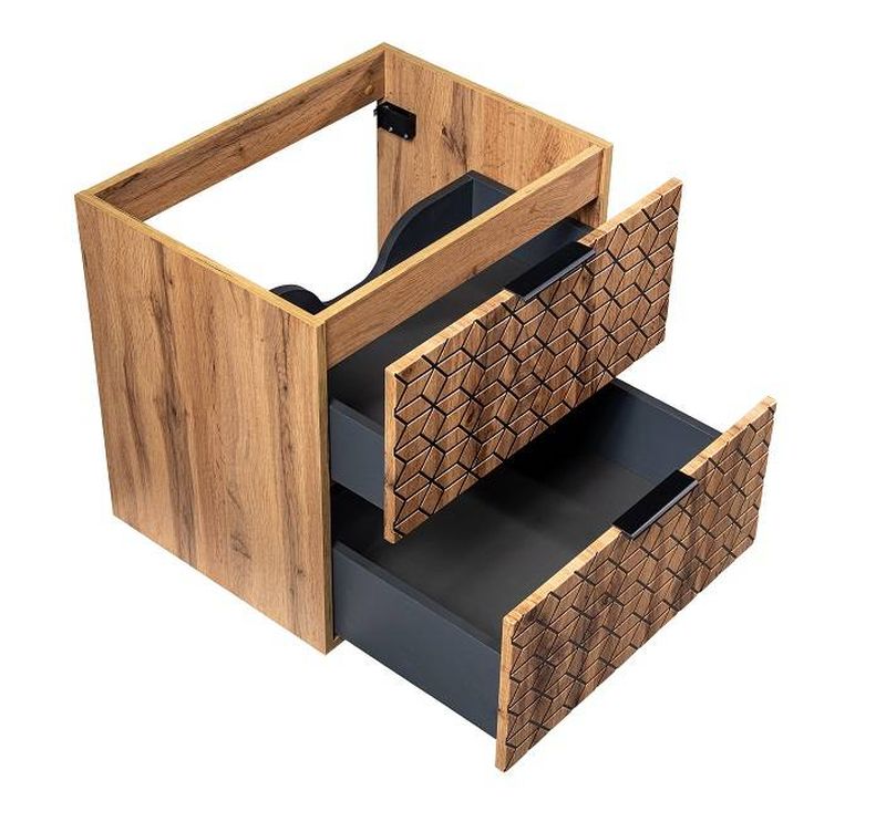 Skrinka pod umývadlo, 60cm, dub wotan, čierna, DIAMOND 82-60-D-2S