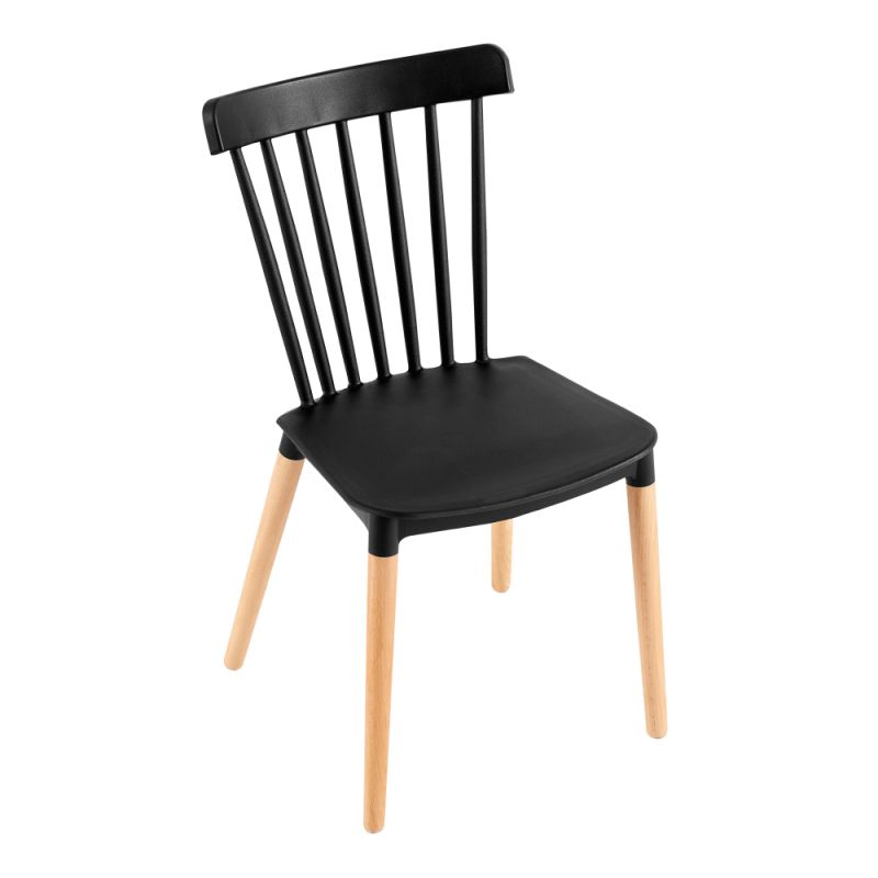Jedálenská stolička, čierny plast, nohy buk, ZOSIMA
