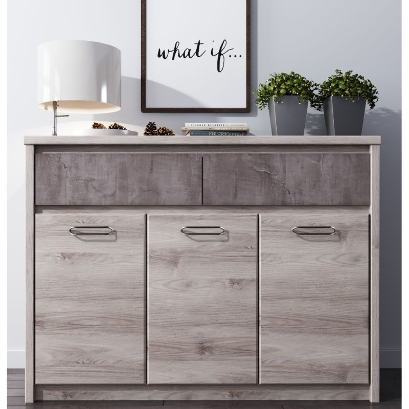 Komoda, 126cm, kombinovaná, gaštan nairobi, onyx, JESI 3D2S