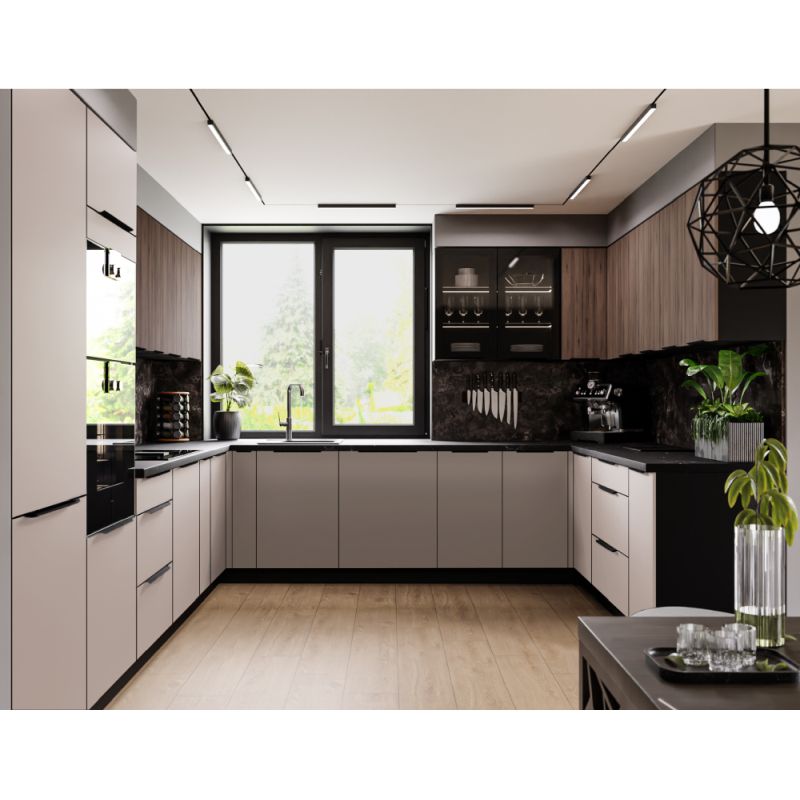 Vysoká skrinka, 60cm, orech okapi, čierna, MENZO 60 DK-210 2F