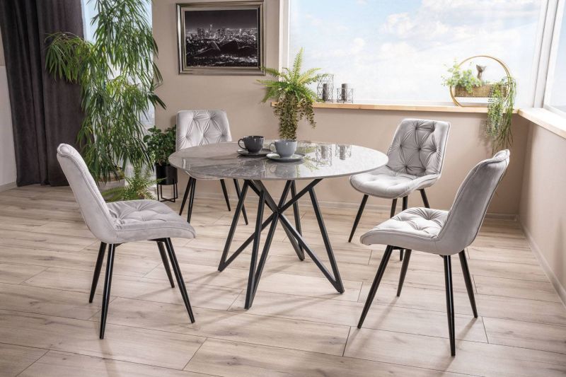 Jedálenská stolička, svetlosivá látka, nohy kov čierny, CHERRY II VELVET