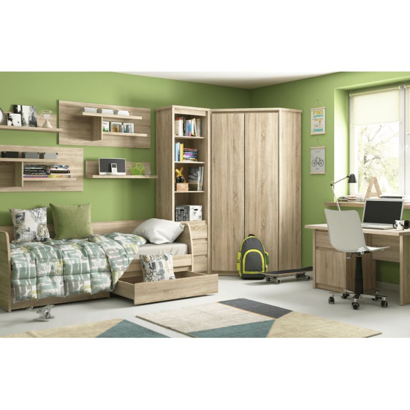 Posteľ, 90x200, s roštom, dub sonoma, NORTY TYP 28 2S