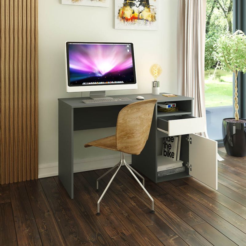 PC stôl, 120x53cm, grafit, biely, BILI NEW