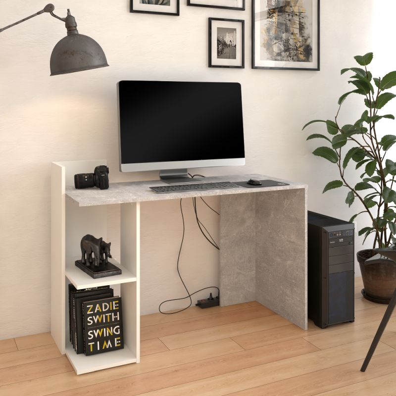 PC stôl, 120x52cm, betón, biely, ANDREO NEW