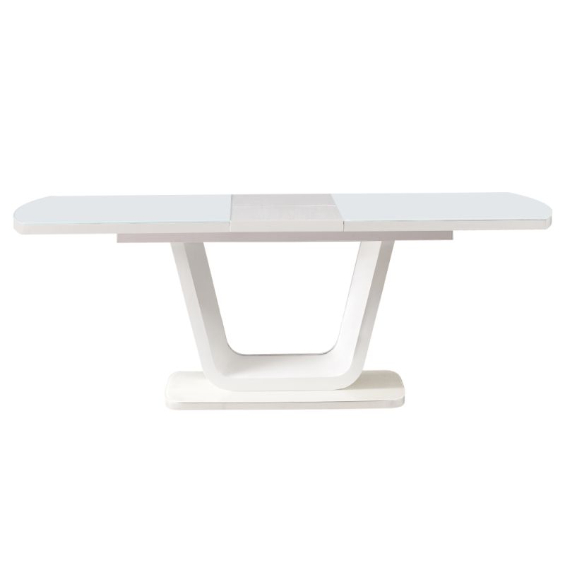 Jedálenský stôl, 160x90cm, rozkladací, sklo, biely lesk, OLAV