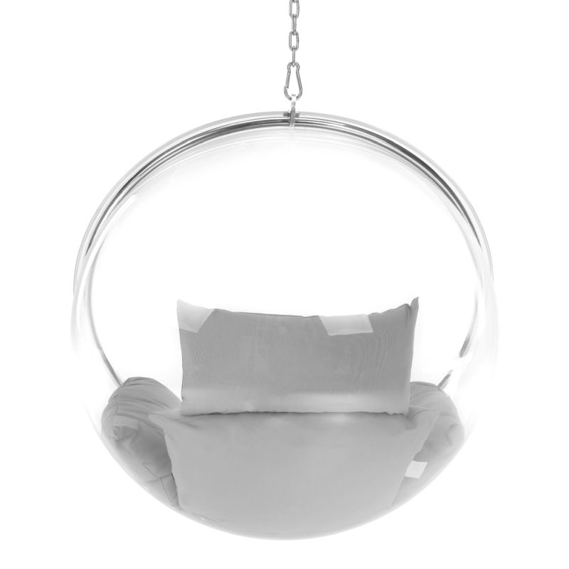 Závesné kreslo, transparentné, látka sivá, BUBBLE NEW TYP 1