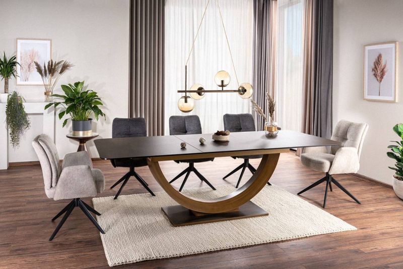 Jedálenská stolička, svetlo béžová látka, nohy kov čierny, WING BREGO