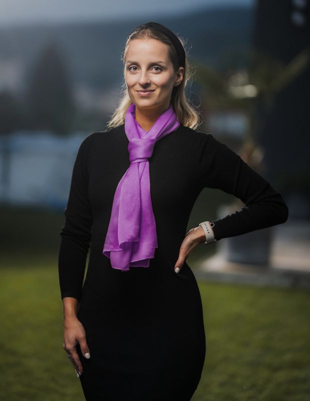 Hodvábny šál PURPUROVÝ, Vyrobený na Slovensku, 175 x 45cm