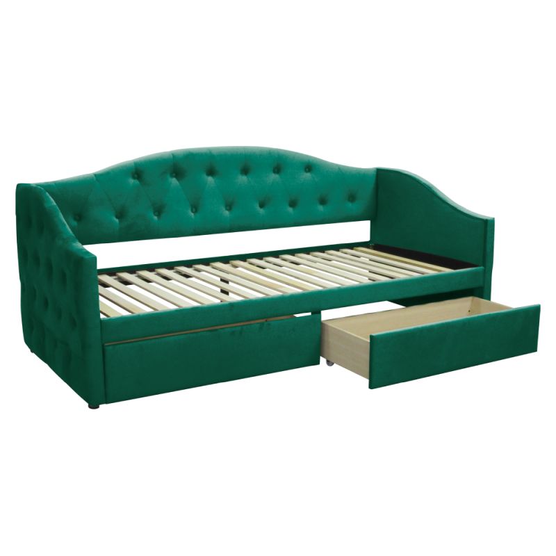 Posteľ, 90x200, s roštom, zelená, látka, ZASKA